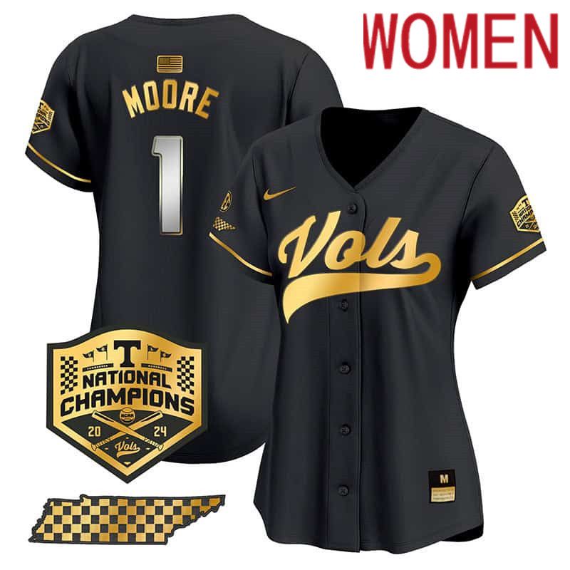 Women Tennessee Volunteers #1 Moore Black 2024 Nike Champions Vapor Premier Limited NCAA Jersey style 1